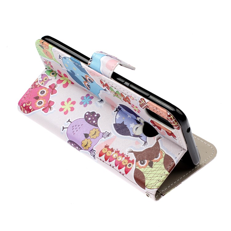 Pattern Printing Wallet Stand Flip Leather Case with Strap for Huawei Y9 (2019) / Enjoy 9 Plus - Colorful Owls-4
