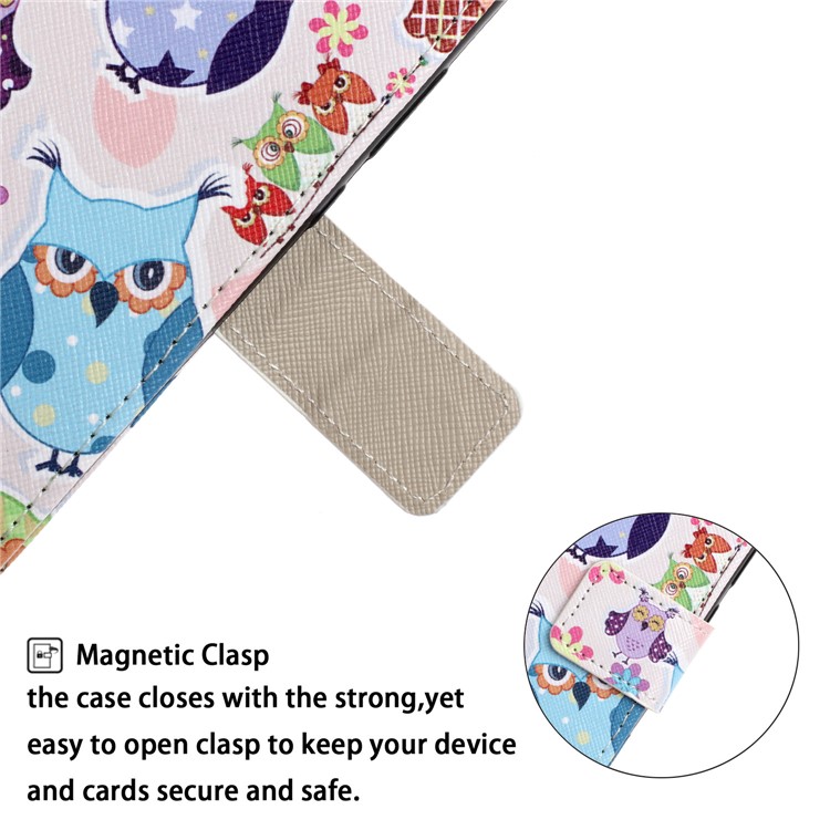 Pattern Printing Wallet Stand Flip Leather Case with Strap for Huawei Y9 (2019) / Enjoy 9 Plus - Colorful Owls-7