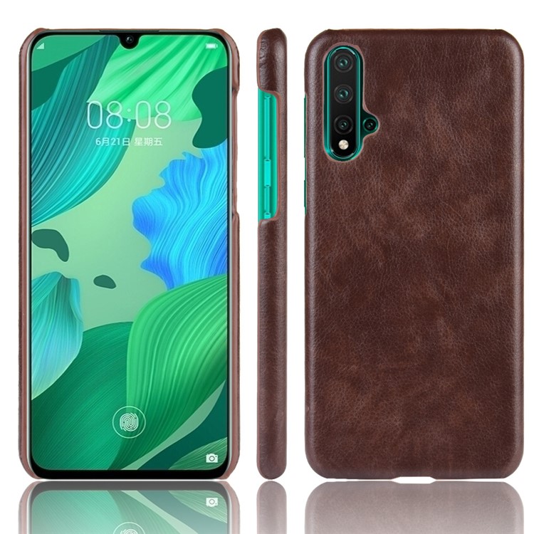 Litchi Texture PU Leather Coated PC Shell for Huawei nova 5/nova 5 Pro - Brown-1