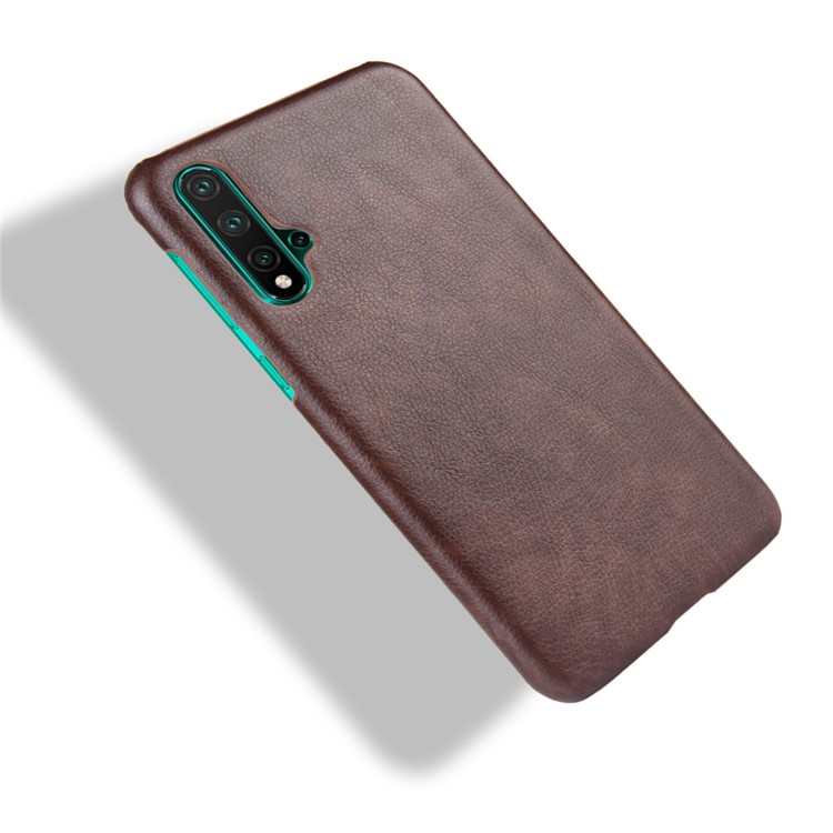 Litchi Texture PU Leather Coated PC Shell for Huawei nova 5/nova 5 Pro - Brown-4