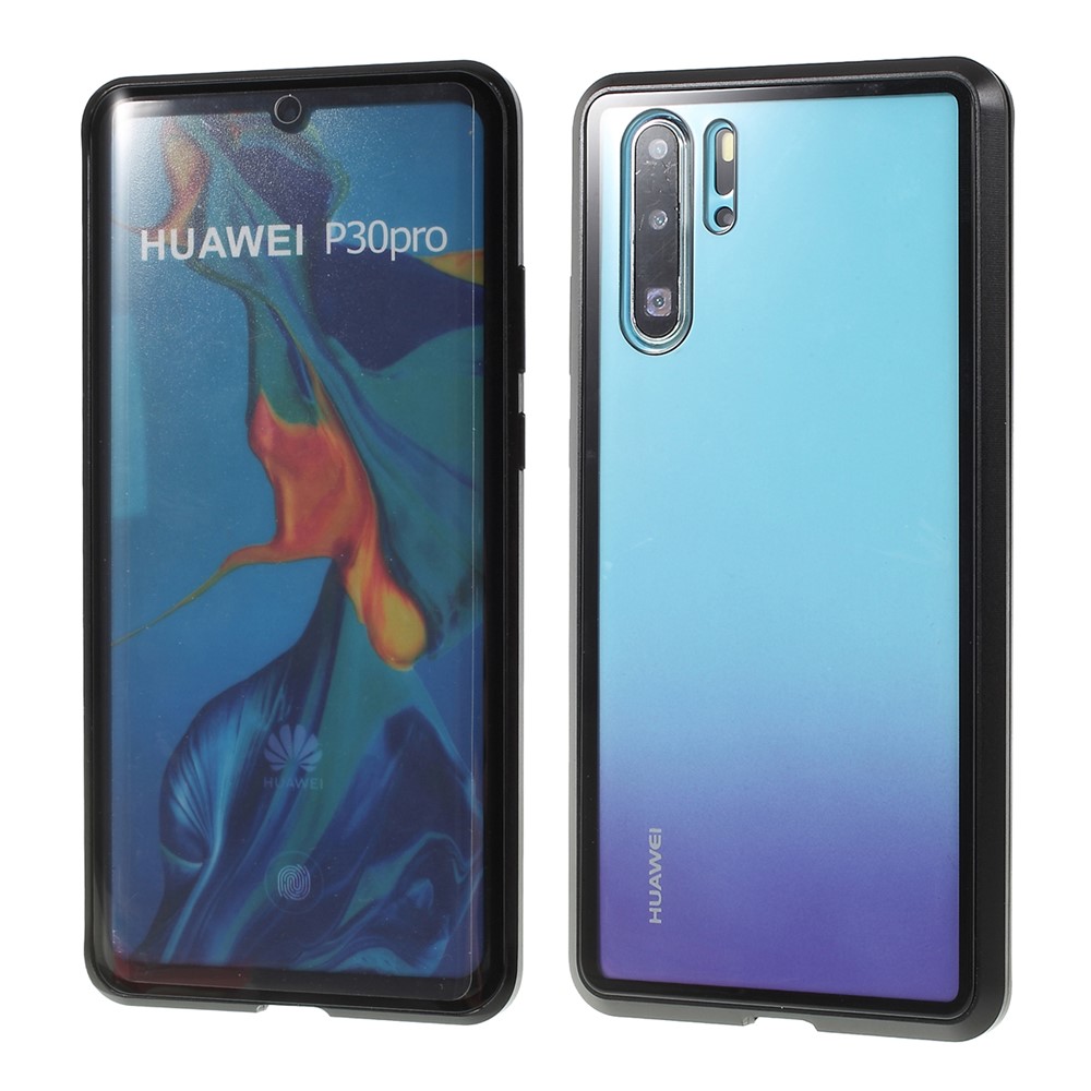 Telaio In Metallo Per Installazione Magnetica A Prova Di Ammortizzatore + Vetro Temperato Guscio Protettivo Alll-Round Per Huawei P30 Pro - Nero-4