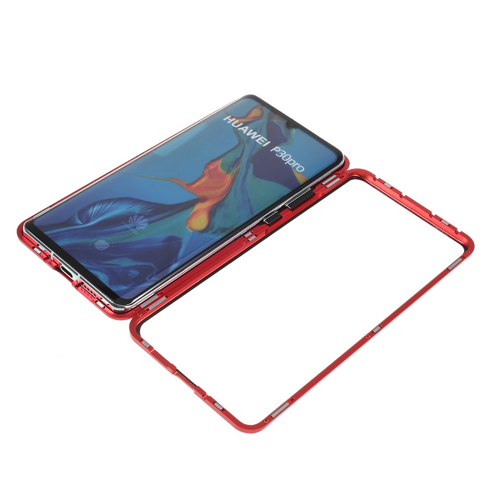 Shock-proof Magnetic Installation Metal Frame + Tempered Glass Alll-round Protective Phone Shell for Huawei P30 Pro - Red-1