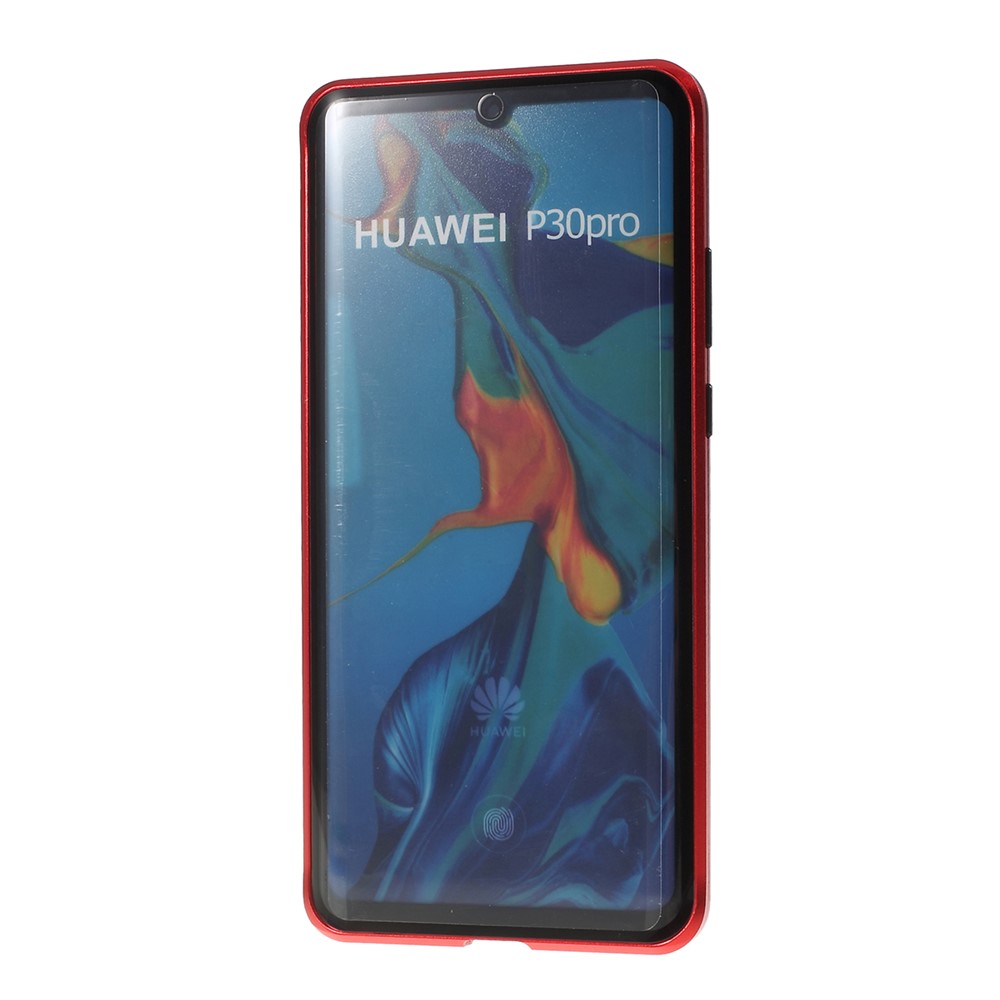 Shock-proof Magnetic Installation Metal Frame + Tempered Glass Alll-round Protective Phone Shell for Huawei P30 Pro - Red-3