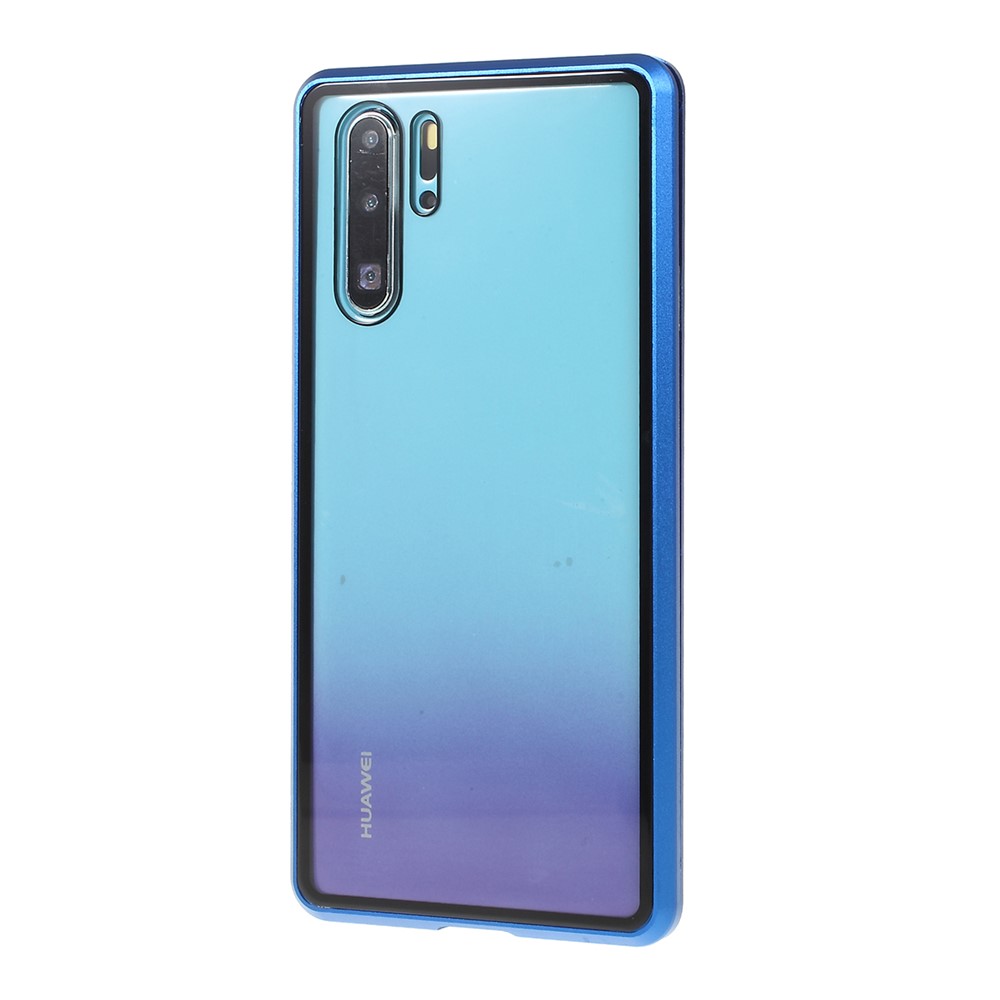 Shock-proof Magnetic Installation Metal Frame + Tempered Glass Alll-round Protective Phone Shell for Huawei P30 Pro - Blue-4