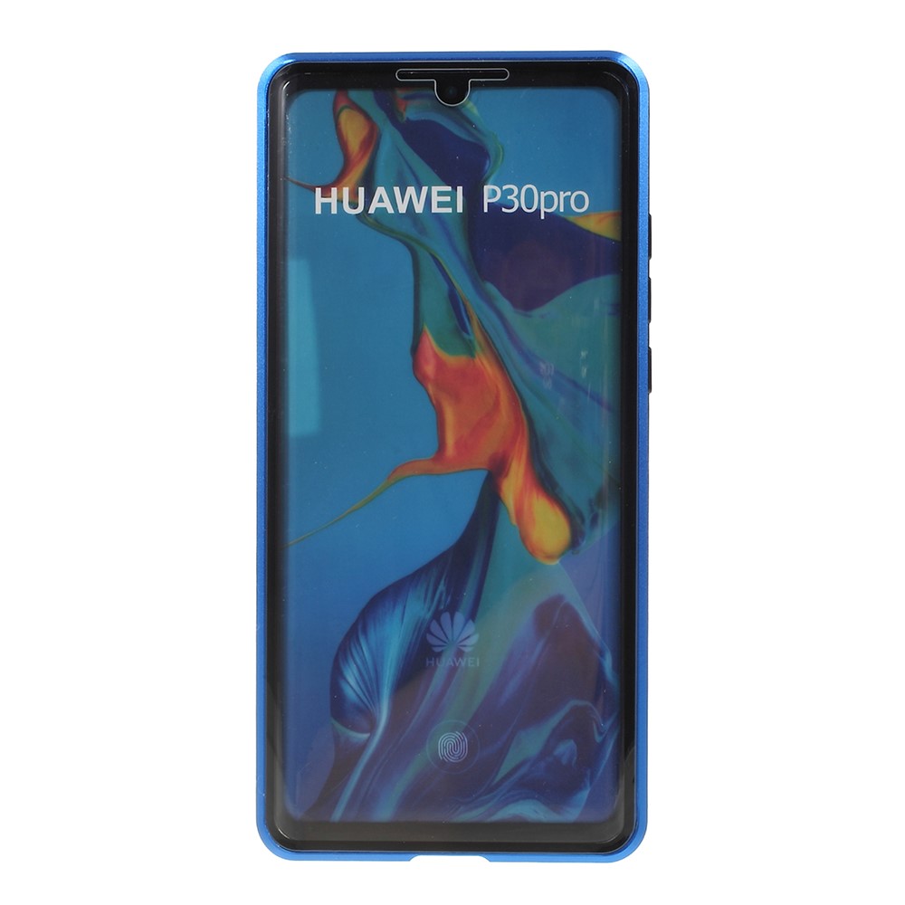 Shock-proof Magnetic Installation Metal Frame + Tempered Glass Alll-round Protective Phone Shell for Huawei P30 Pro - Blue-5