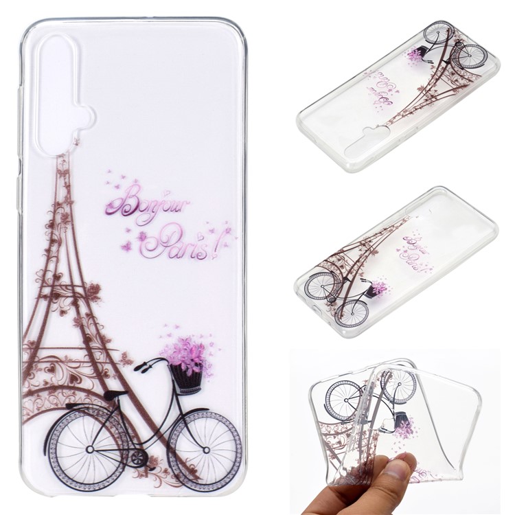 Pattern Printing Soft TPU Shell Cover for Huawei nova 5/nova 5 Pro - Eiffel Tower and Bicycle-1