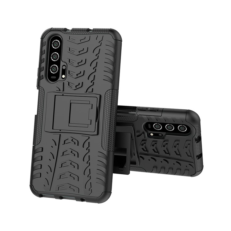 Anti-slip PC + TPU Hybrid Casing Con Cavalletto Per Huawei Honor 20 Pro - Nero