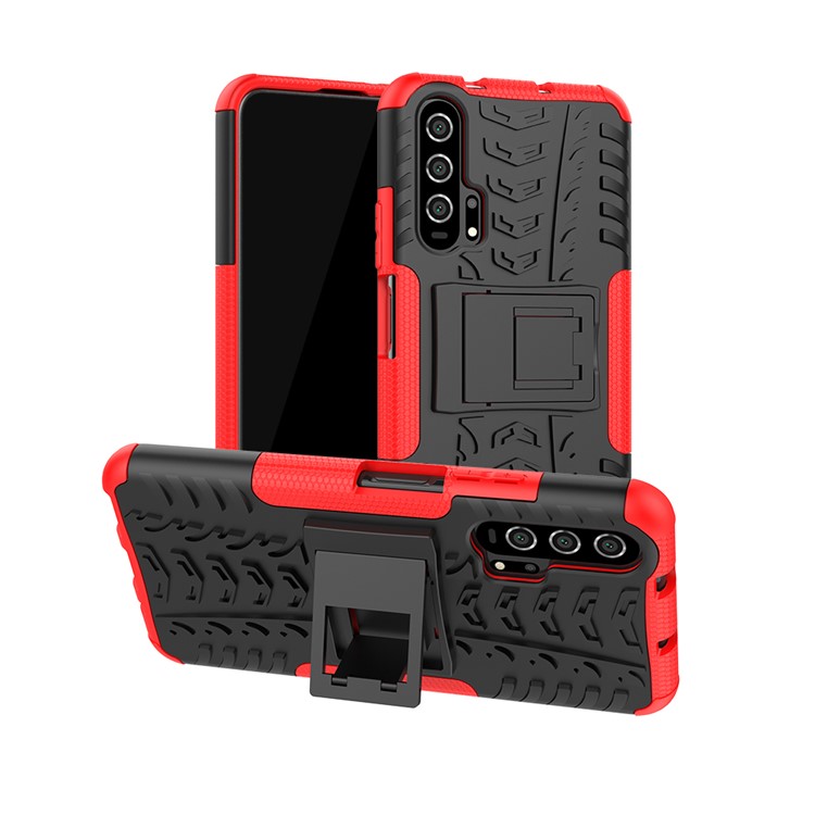 Anti-slip PC + TPU Hybrid Casing with Kickstand for Huawei Honor 20 Pro - Red-1