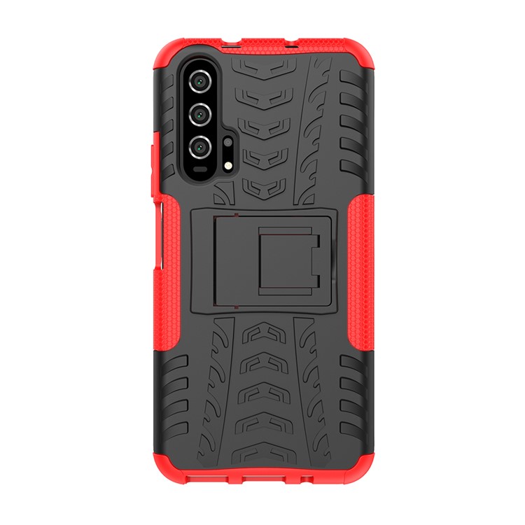 Anti-slip PC + TPU Hybrid Casing Con Cavalletto Per Huawei Honor 20 Pro - Rosso-3