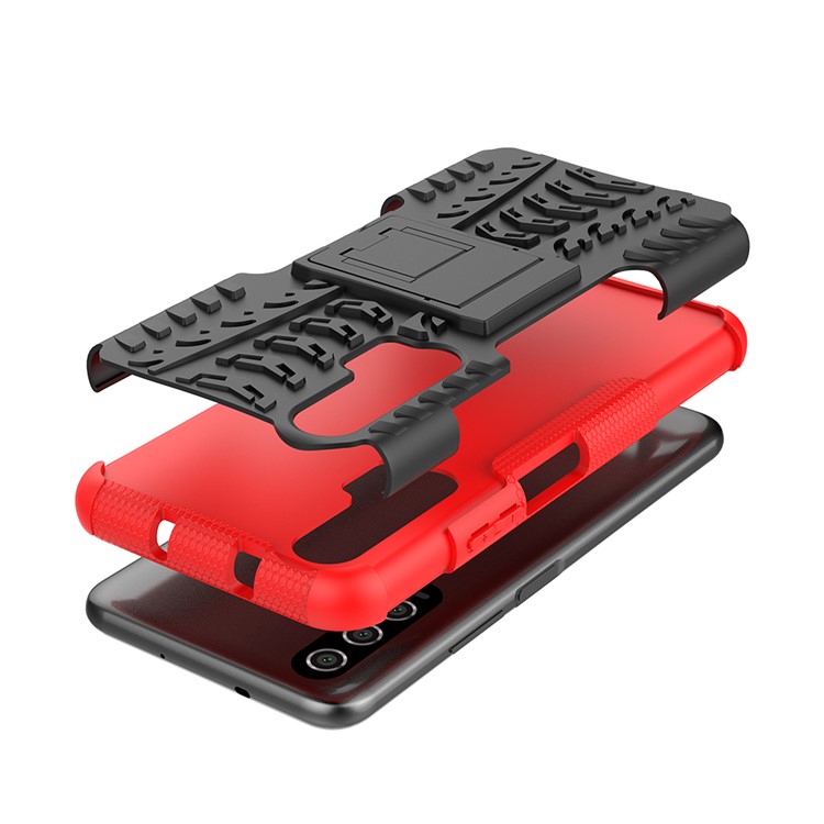 Anti-slip PC + TPU Hybrid Casing Con Cavalletto Per Huawei Honor 20 Pro - Rosso-6