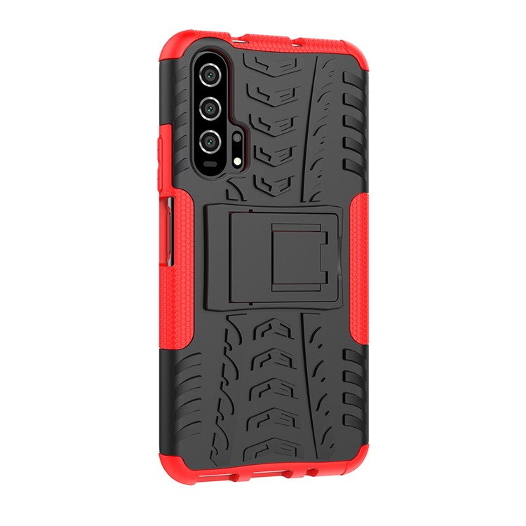 Anti-slip PC + TPU Hybrid Casing Con Cavalletto Per Huawei Honor 20 Pro - Rosso-8