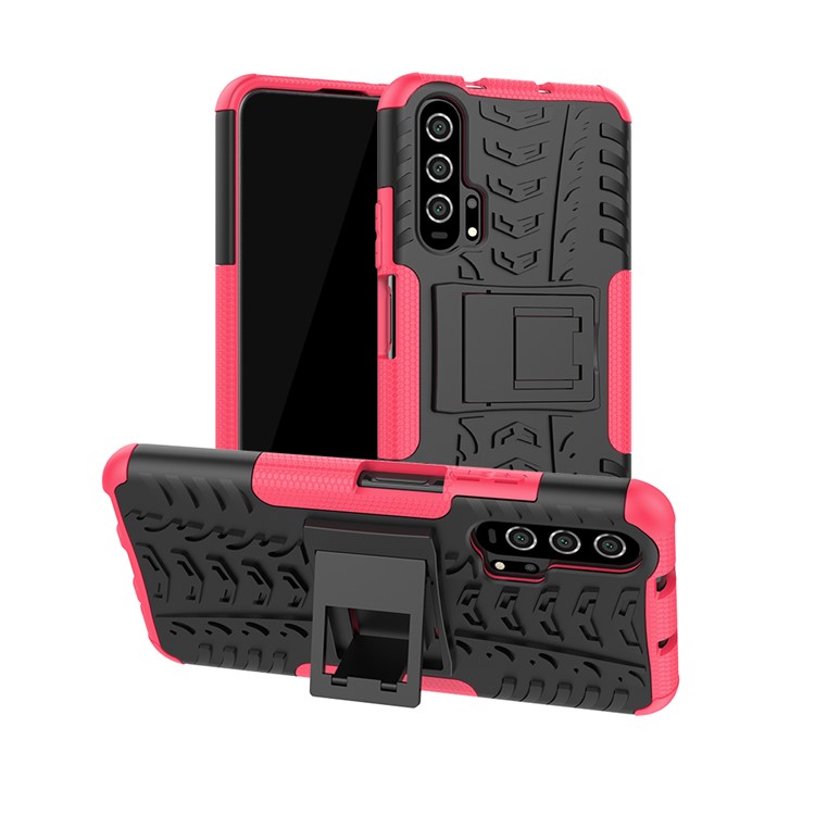 Anti-deslizamento PC + TPU Hybrid Casing Com Kickstand Para a Huawei Honor 20 Pro - Rosa