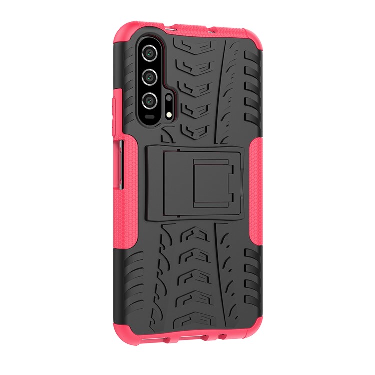 Anti-slip PC + TPU Hybrid Casing Con Cavalletto Per Huawei Honor 20 Pro - Rosa