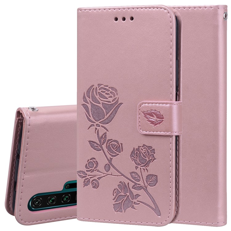 Imprinted Rose Flower Pattern Leather Wallet Shell Case for Huawei Honor 20 Pro - Pink-1