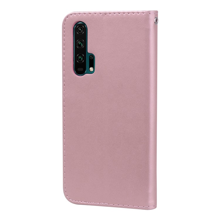 Imprinted Rose Flower Pattern Leather Wallet Shell Case for Huawei Honor 20 Pro - Pink-2