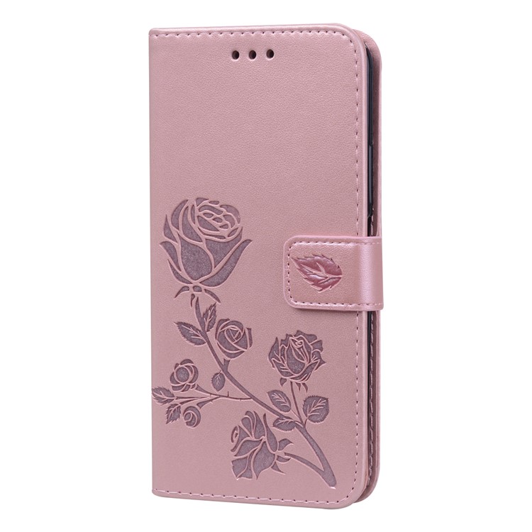 Imprinted Rose Flower Pattern Leather Wallet Shell Case for Huawei Honor 20 Pro - Pink-3