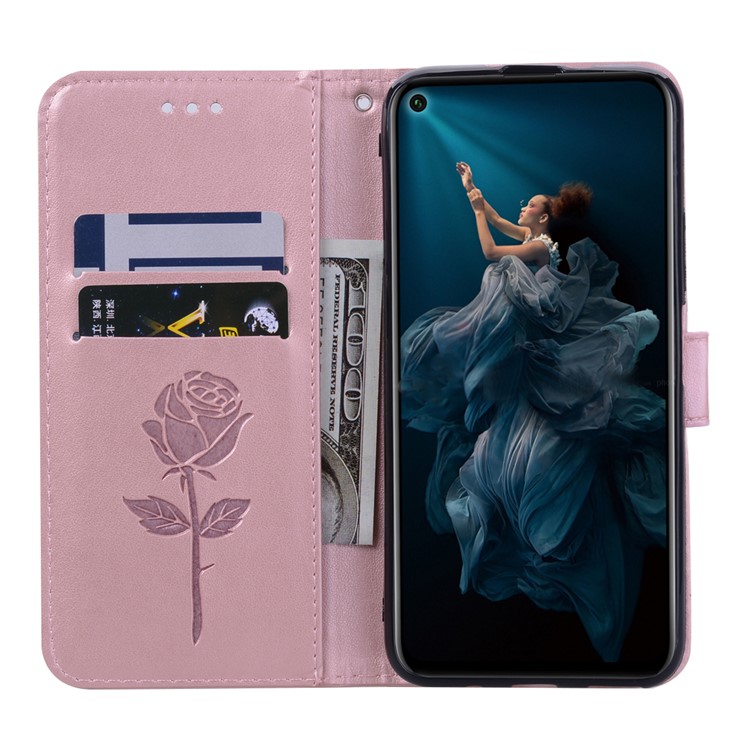 Imprinted Rose Flower Pattern Leather Wallet Shell Case for Huawei Honor 20 Pro - Pink-5