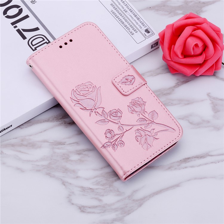 Imprinted Rose Flower Pattern Leather Wallet Shell Case for Huawei Honor 20 Pro - Pink-6