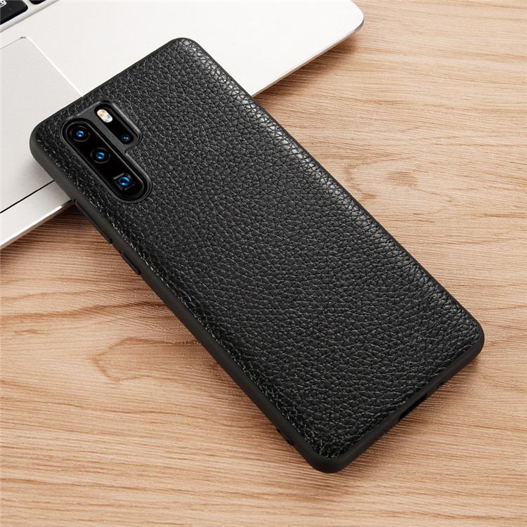 Genuine Leather Litchi Texture Coated TPU Phone Cover Case for Huawei P30 Pro - Black-12