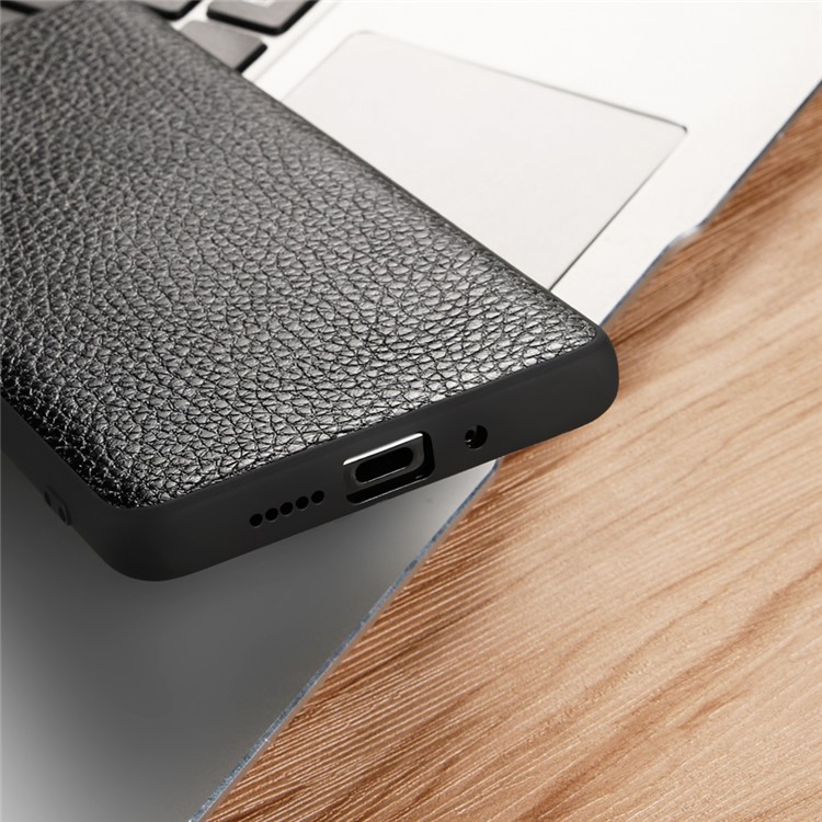 Genuine Leather Litchi Texture Coated TPU Phone Cover Case for Huawei P30 Pro - Black-13