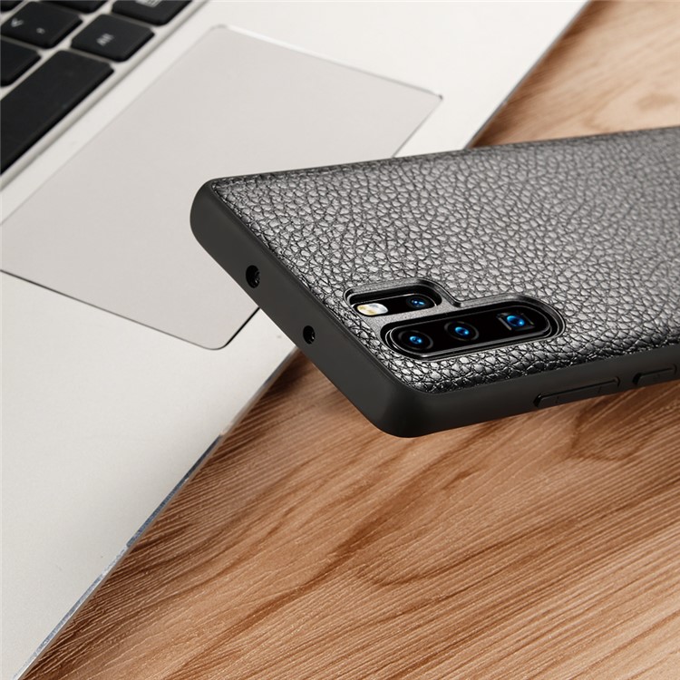 Genuine Leather Litchi Texture Coated TPU Phone Cover Case for Huawei P30 Pro - Black-15