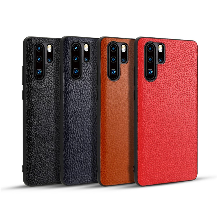 Genuine Leather Litchi Texture Coated TPU Phone Cover Case for Huawei P30 Pro - Black-17