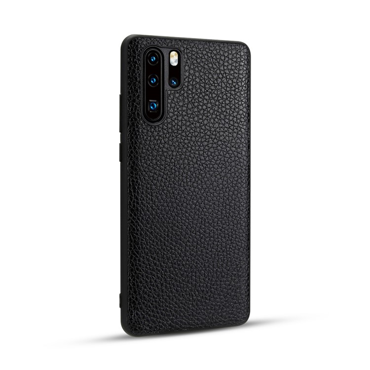 Genuine Leather Litchi Texture Coated TPU Phone Cover Case for Huawei P30 Pro - Black-2