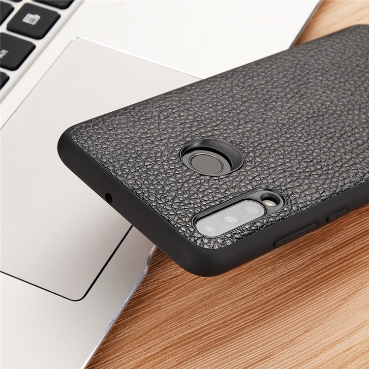 Genuine Leather Anti-dropping Litchi Texture Coated TPU Phone Case for Huawei P30 Lite/nova 4e - Black-10