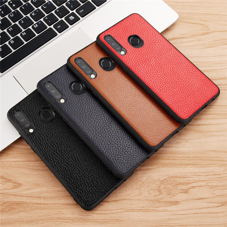 Genuine Leather Anti-dropping Litchi Texture Coated TPU Phone Case for Huawei P30 Lite/nova 4e - Black-16