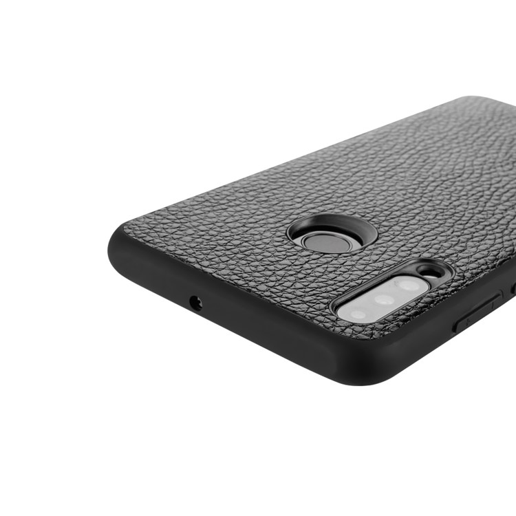 Genuine Leather Anti-dropping Litchi Texture Coated TPU Phone Case for Huawei P30 Lite/nova 4e - Black-7