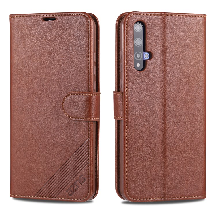 AZNS Leather Wallet Case for Huawei nova 5 / nova 5 Pro - Brown-1