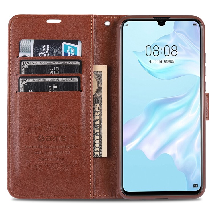 AZNS Leather Wallet Case for Huawei nova 5 / nova 5 Pro - Brown-8