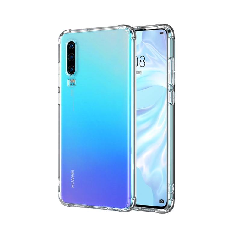 LEEU DESIGN Air Cushion Shockproof TPU Phone Shell with Voice Conversion Jack for Huawei P30 - Transparent-3