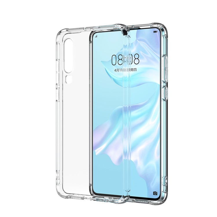 LEEU DESIGN Air Cushion Shockproof TPU Phone Shell with Voice Conversion Jack for Huawei P30 - Transparent-4