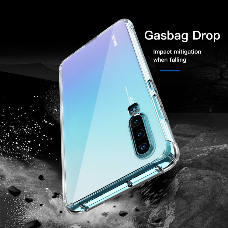 LEEU DESIGN Air Cushion Shockproof TPU Phone Shell with Voice Conversion Jack for Huawei P30 - Transparent-5