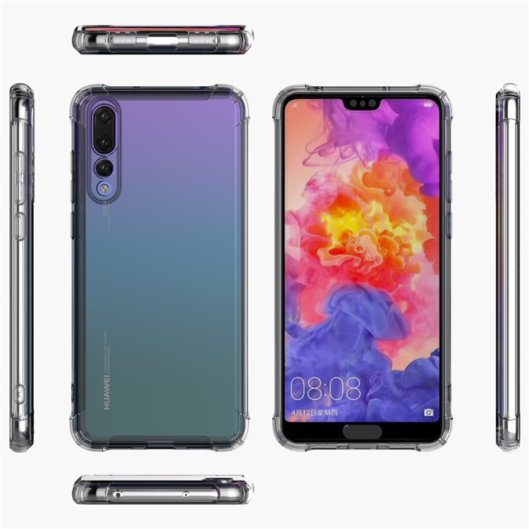 LEEU DESIGN Air Cushion Shockproof TPU Shell with Voice Conversion Jack for Huawei P20 Pro - Transparent Black-6