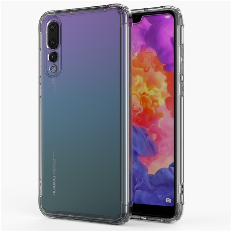 LEEU DESIGN Air Cushion Shockproof TPU Shell with Voice Conversion Jack for Huawei P20 Pro - Transparent Black-8