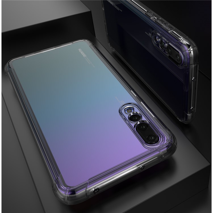 LEEU DESIGN Air Cushion Shockproof TPU Shell with Voice Conversion Jack for Huawei P20 Pro - Transparent Black-9