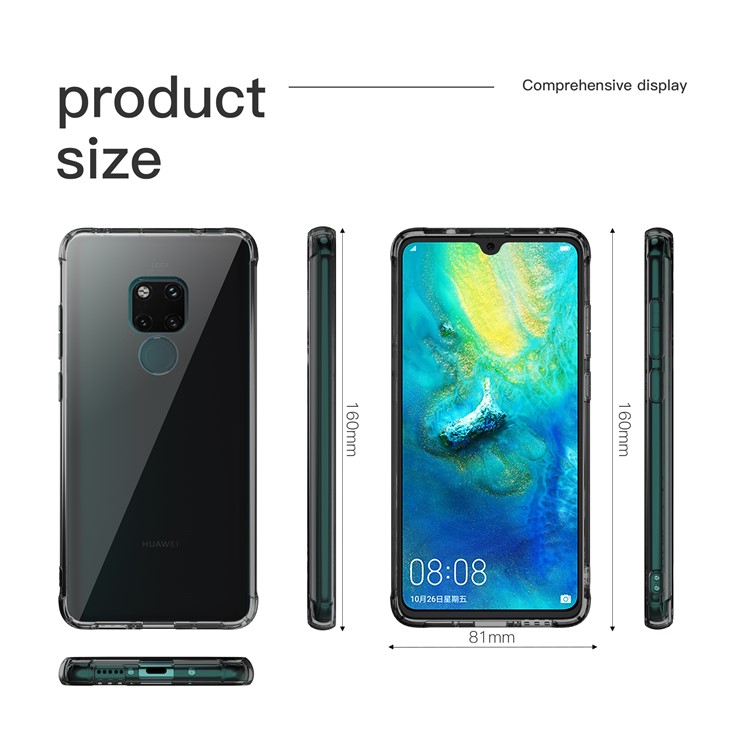 LEEU DESIGN Air Cushion Shockproof TPU Cover Shell with Voice Conversion Jack for Huawei Mate 20 - Transparent Black-7