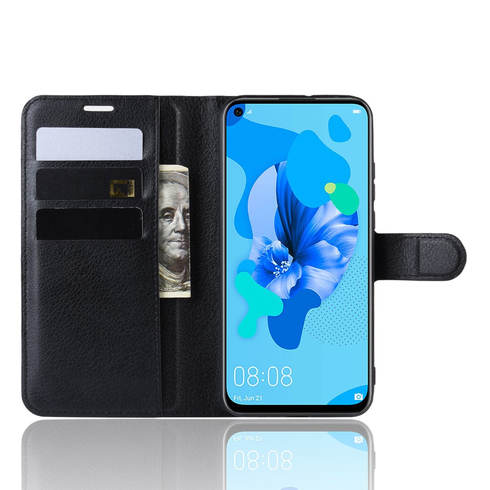 Litchi Texture Wallet Leather Phone Tampa Para Huawei P20 Lite (2019) / Nova 5i - Preto