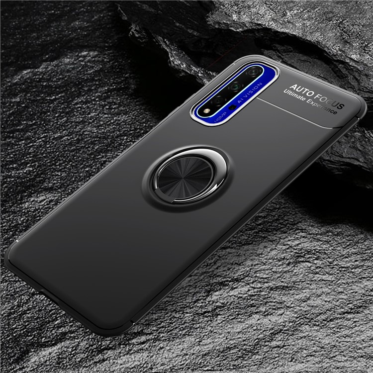 LENUO Metal Ring Bracket TPU Phone Cover for Huawei Honor 20 Magnetic Metal Sheet Case - All Black-13