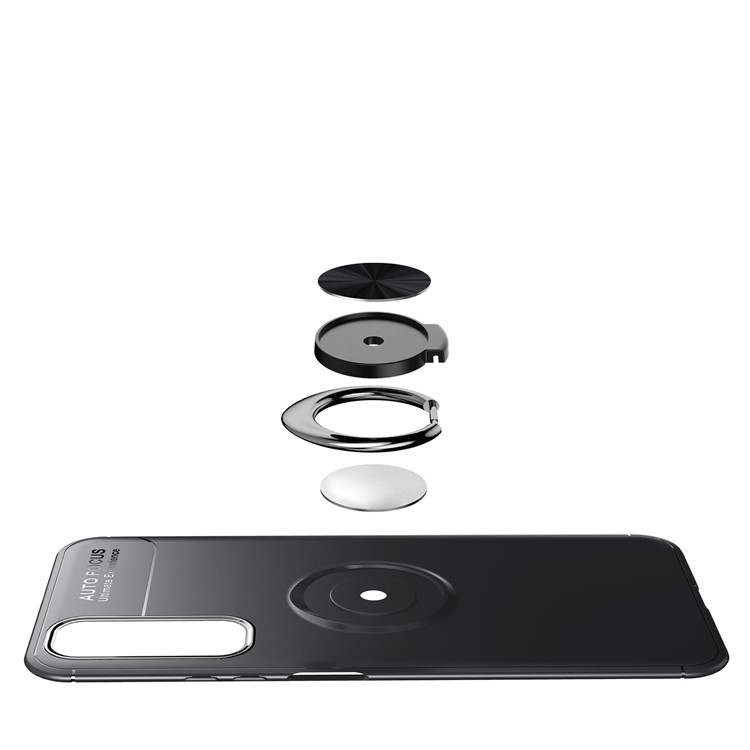 LENUO Metal Ring Bracket TPU Phone Cover for Huawei Honor 20 Magnetic Metal Sheet Case - All Black-8