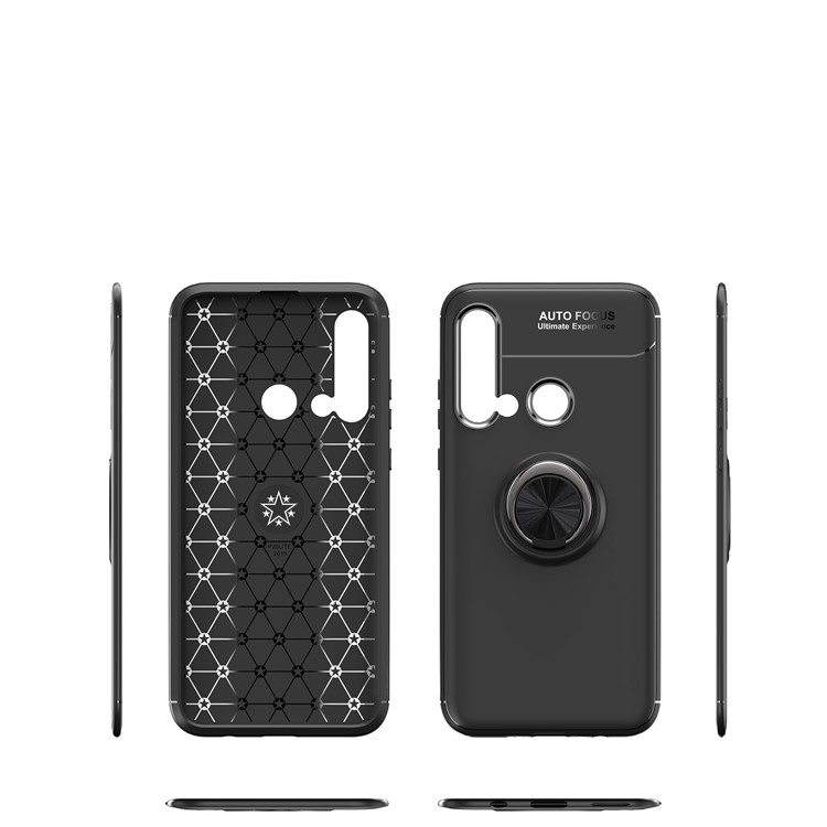 LENUO Metal Ring Bracket TPU Cover for Huawei P20 lite (2019) / nova 5i Built-in Magnetic Metal Sheet - All Black-10