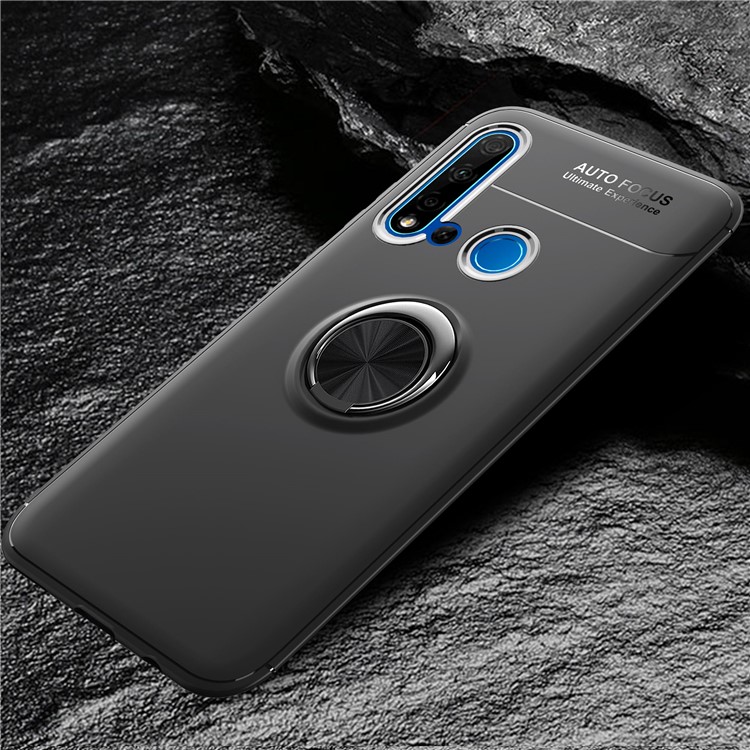 LENUO Metal Ring Bracket TPU Cover for Huawei P20 lite (2019) / nova 5i Built-in Magnetic Metal Sheet - All Black-13