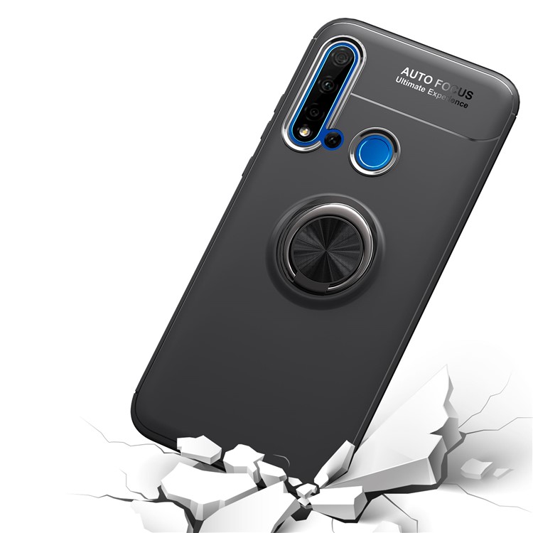 LENUO Metal Ring Bracket TPU Cover for Huawei P20 lite (2019) / nova 5i Built-in Magnetic Metal Sheet - All Black-8