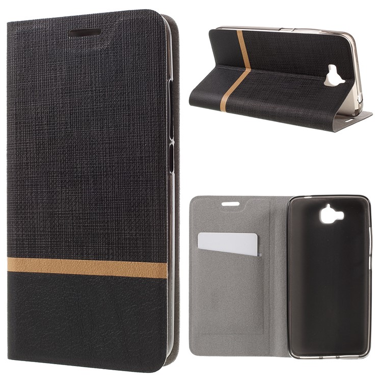 Cross Pattern Two-color Leather Stand Case for Huawei Y6 Pro / Enjoy 5 - Black-1