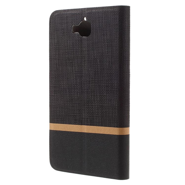 Cross Pattern Two-color Leather Stand Case for Huawei Y6 Pro / Enjoy 5 - Black-2