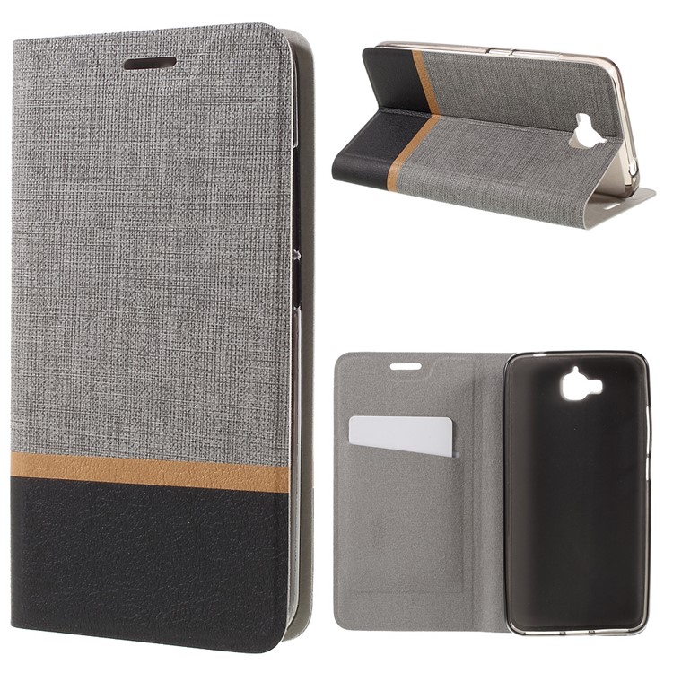 Cross Pattern Two-color Leather Stand Cover for Huawei Y6 Pro / Enjoy 5 - Grey-1