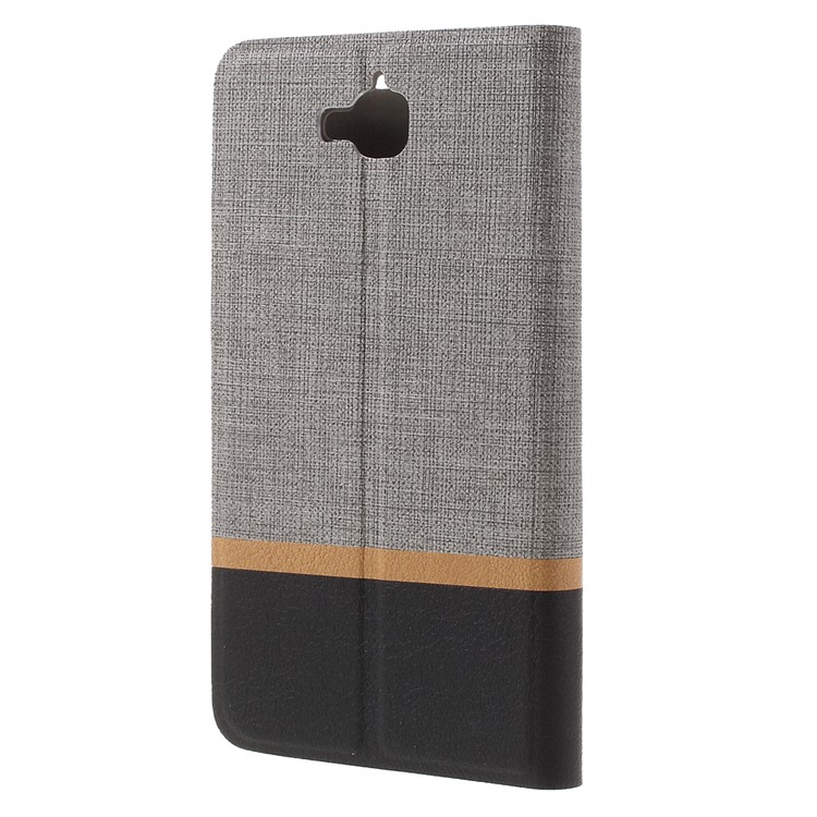 Cross Pattern Two-color Leather Stand Cover for Huawei Y6 Pro / Enjoy 5 - Grey-2