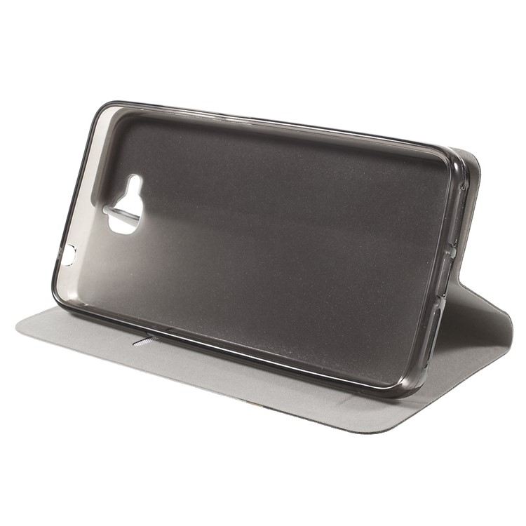 Cross Pattern Two-color Leather Stand Cover for Huawei Y6 Pro / Enjoy 5 - Grey-4